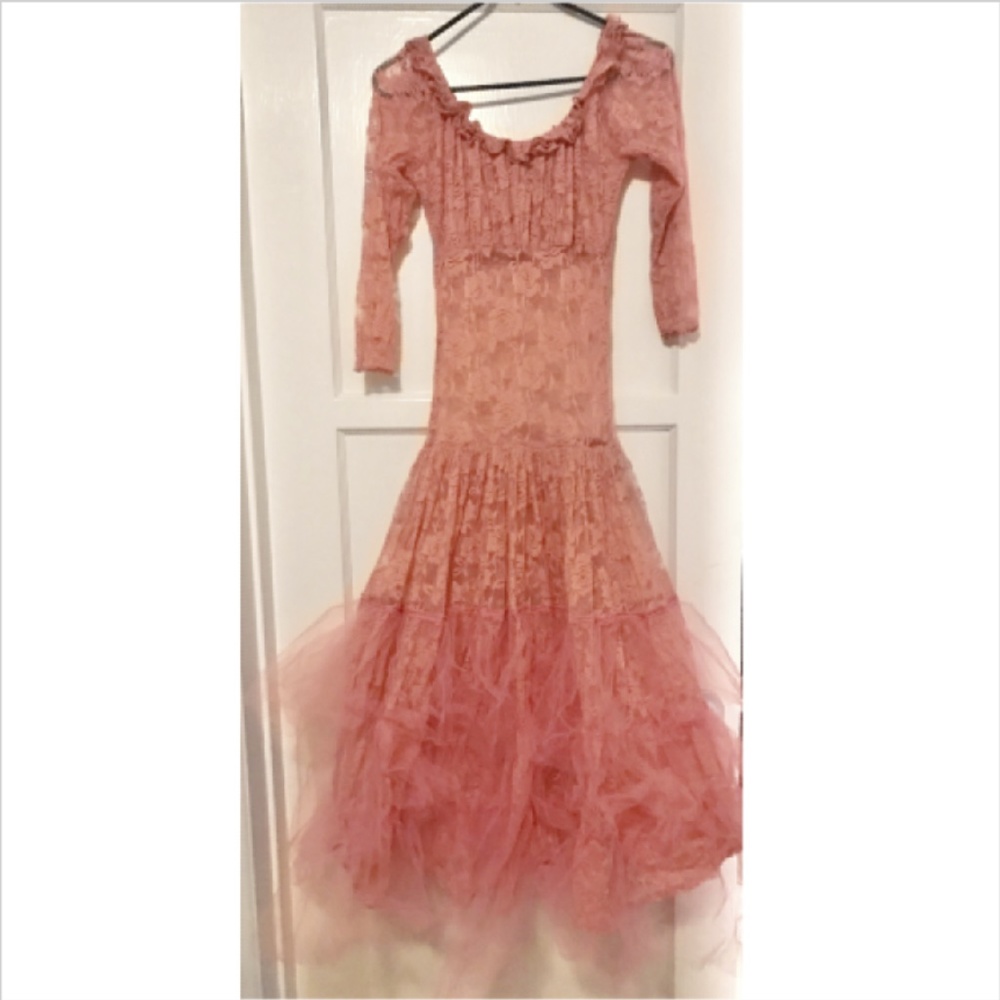 Designer Pink Lace Tulle Marrika Nakk Dress